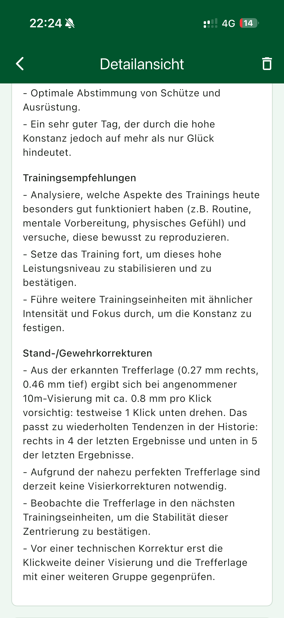 Trainingsempfehlungen und Standkorrekturen aus der KI-Auswertung
